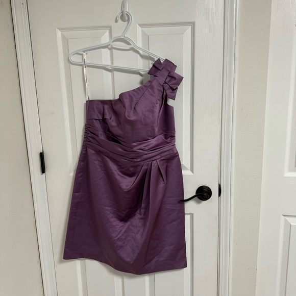 David’s bridal one shoulder dress with pleated bodice Color purple/plum Size 14. - Picture 2 of 9